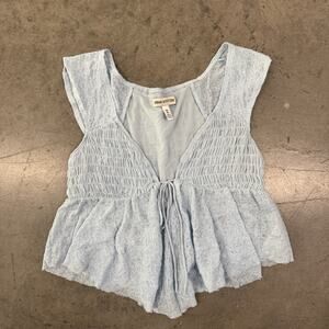 Vintage Y2k Urban Outfitters Babydoll Blue Tie Front Frill Coquette Blouse M
